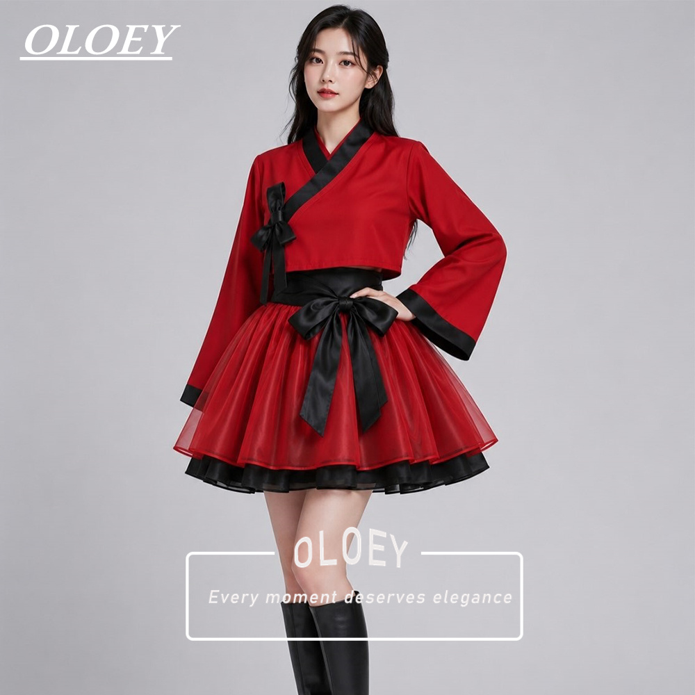 Modern Korean Lifestyle - OLOEY Modernes Kontrastfarbenes Kurzes Konzert-Hanbok V-Ausschnitt